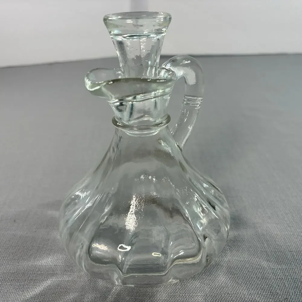 Vintage Clear Glass Cruet Decanter with Stopper Handle 6 Inch Oil Vinegar Bottle